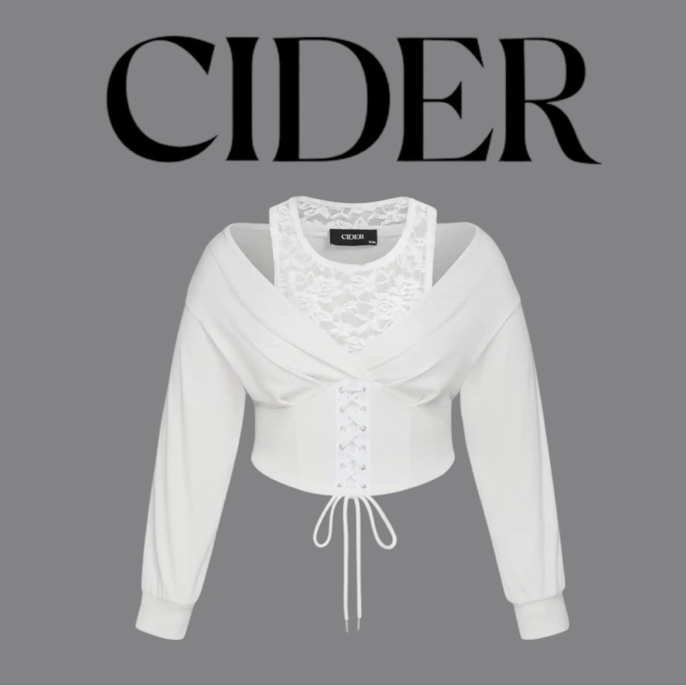 Cider Lace Corset Sweatshirt Cream Balletcore Coquette 2X